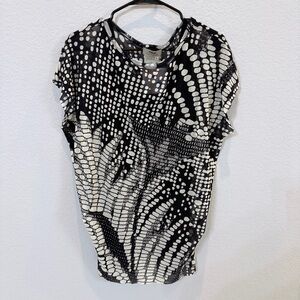 FUZZI Black and Cream Geometric Sleeveless Blouson Top
